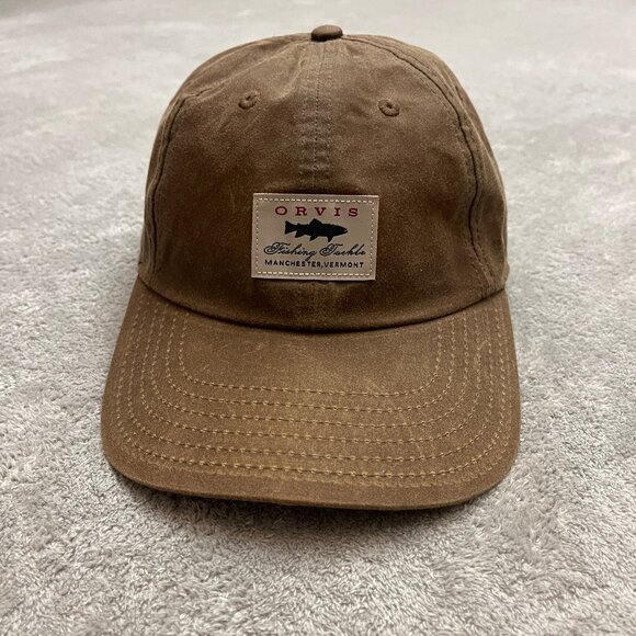 Orvis Hat Brown Waxed Canvas Cap Fishing Tackle Manchester Vermont Strapback - Picture 1 of 8